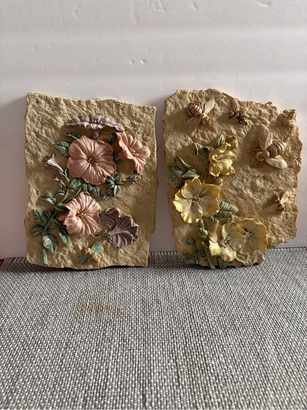 Set Of 2 vintage-style 3D floral and botanical wall plaques,Rustic-cottage core